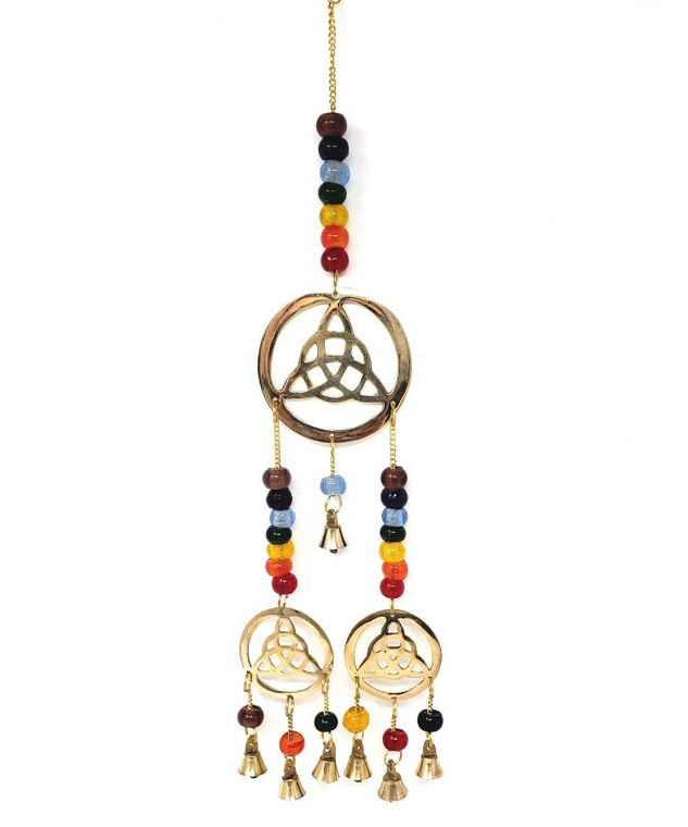 Triquetra Brass Windchime w/ colorful beads 16"H