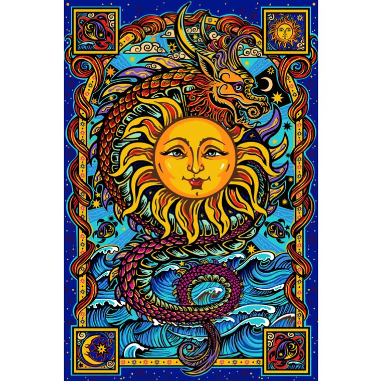 3D Dragon Sun Tapestry