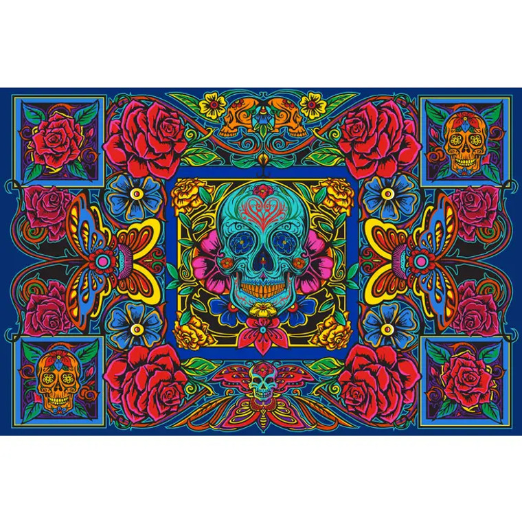 3D Skull N Roses Tapestry