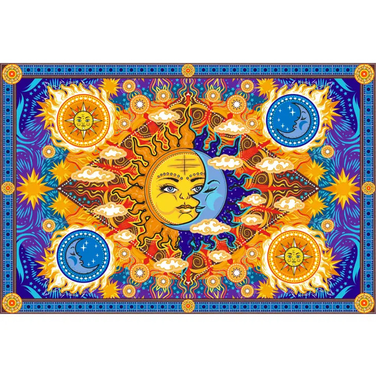 3D Fire Sun Moon Tapestry