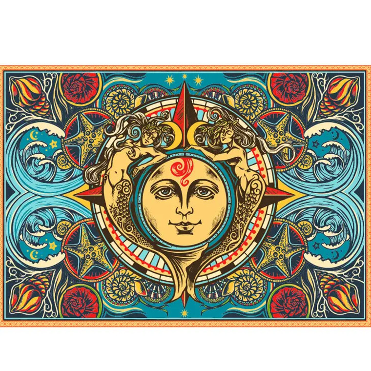 3D Mermaid Sun Moon Tapestry