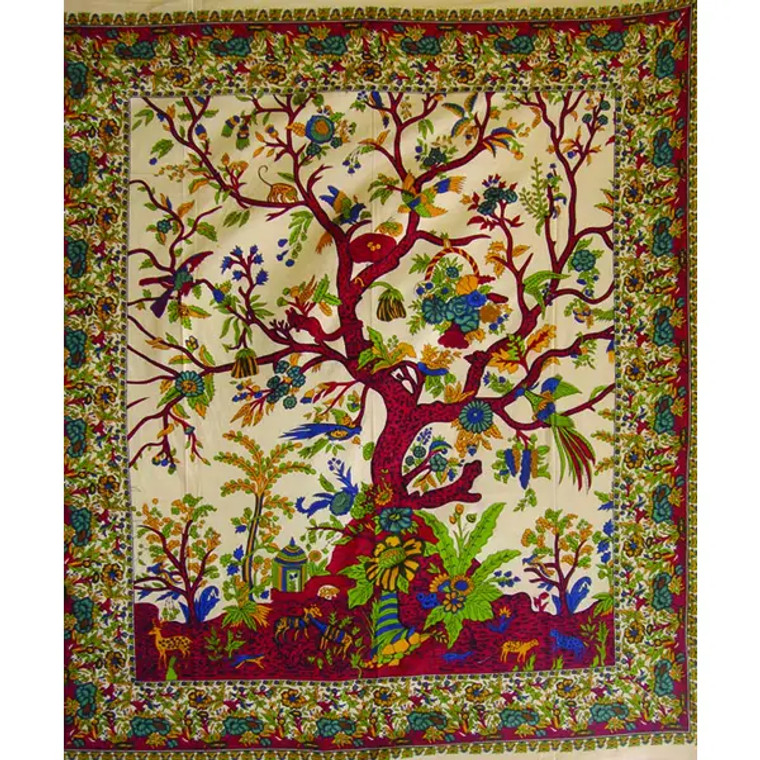 Beige Indian Tree Of Life Tapestry