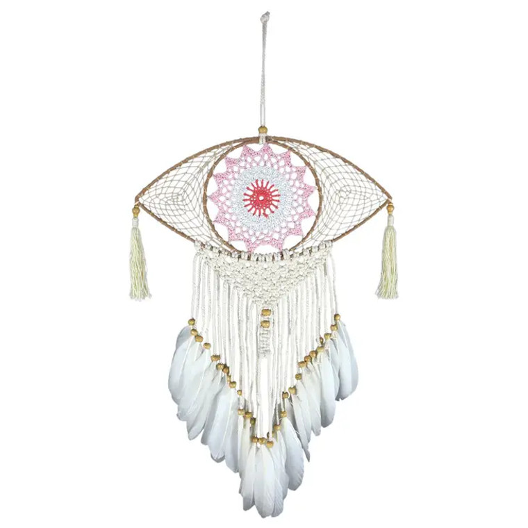 Pink And White Dreamcatcher With Crochet Eye