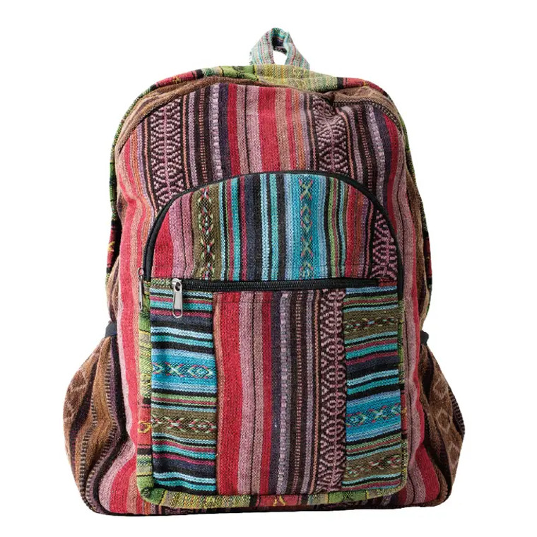 Red And Blue Toned Striped Backpack