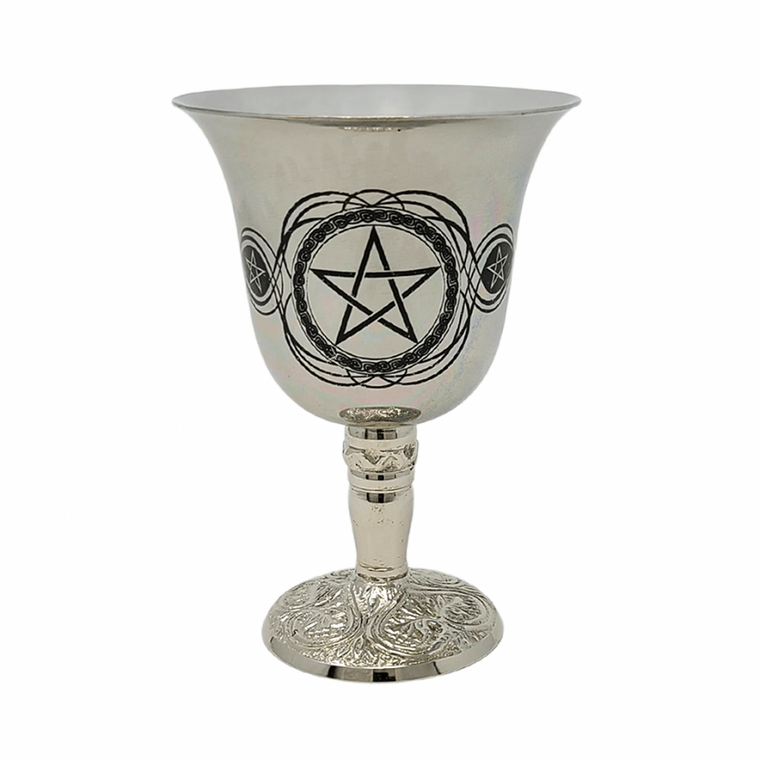 Stainless Steel Chalice with Pentagram Design 4.75"H