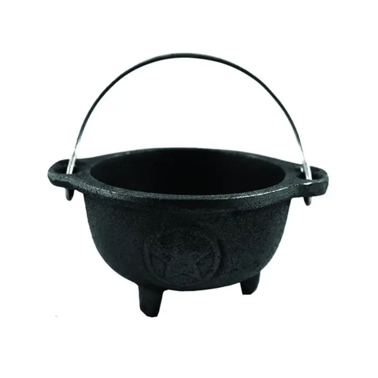 Pentacle Cast Iron Cauldron Bowl with Holder 3 Inch