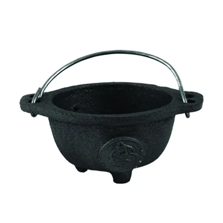 Triquetra Cast Iron Cauldron Bowl 3 Inch with Hanging Holder