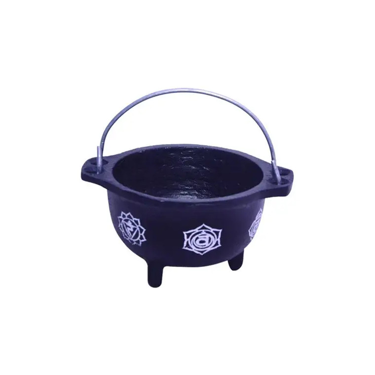 7 Chakras Cast Iron Cauldron with Aluminum Holder 4.5 Inch