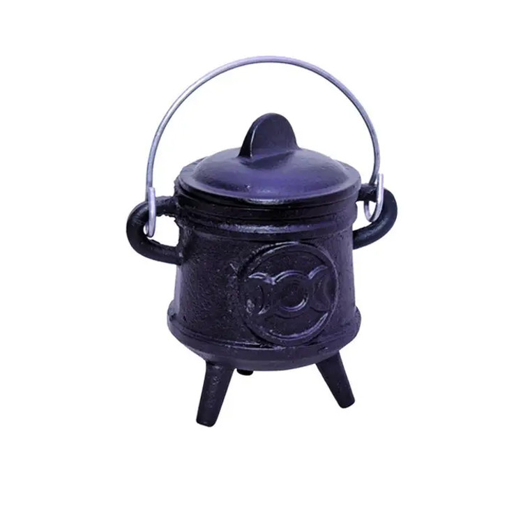 Triple Moon Cast Iron Cauldron with Holder Handle and Lid