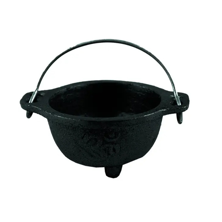 Om Cast Iron Cauldron Bowl 4 Inch with Hanging Holder