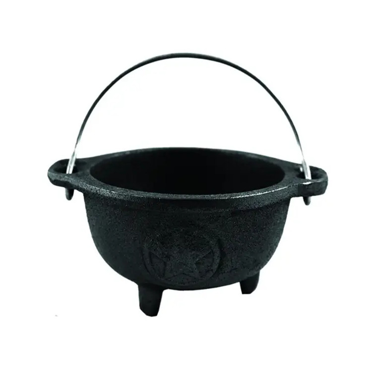 Pentacle Cast Iron Cauldron Bowl 4 Inch with Hanging Holder