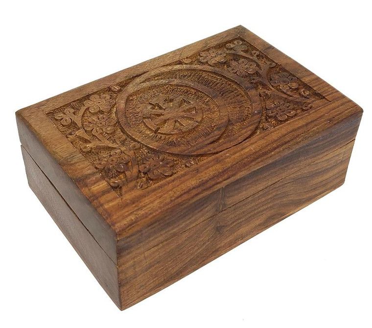 Seax Wicca Symbol Wooden Carved Box - 4x6 Inches