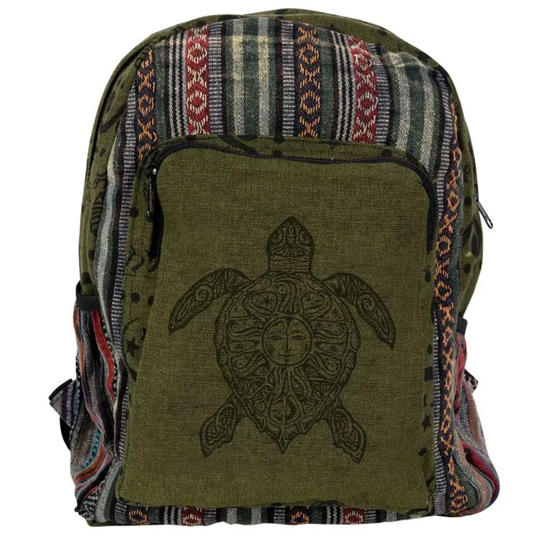 Green Stripe Turtle Canvas Backpack