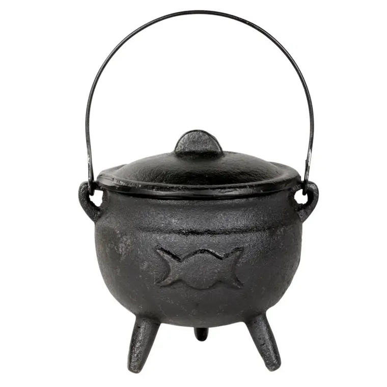 Triple Moon Cast Iron Cauldron with Lid