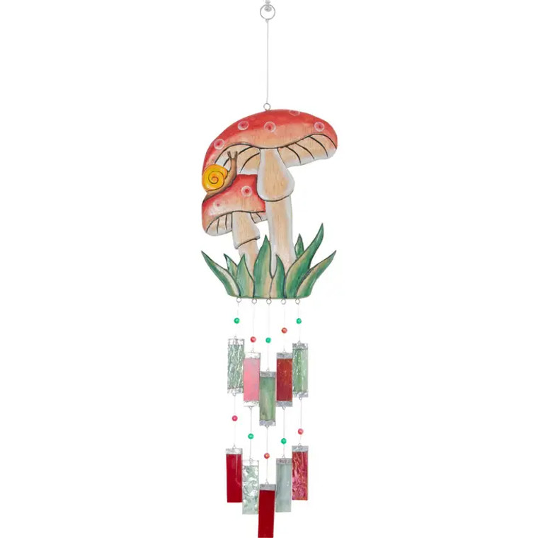 Glass Windchimes w/ Wooden Mushroom