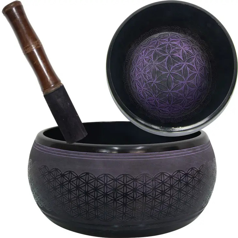 Singing Bowl Round Sided 6in Flower of Life Purple