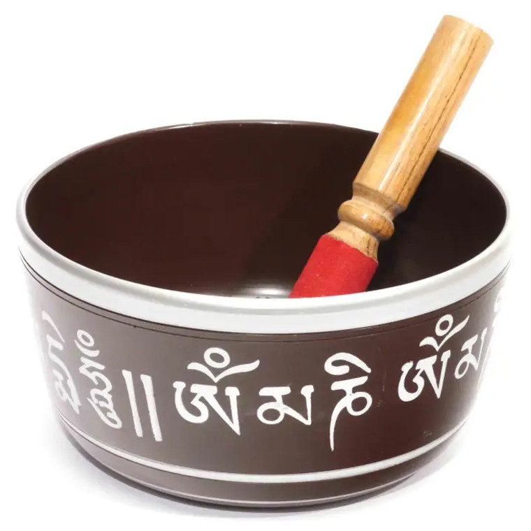 Buddha Singing Bowl - Brown with Silver Writing