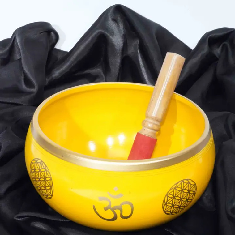 Om with Flower of Life Singing Bowl - Yellow