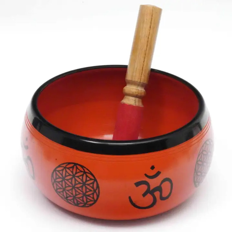 Om and Flower of Life Singing Bowl - Burnt Orange