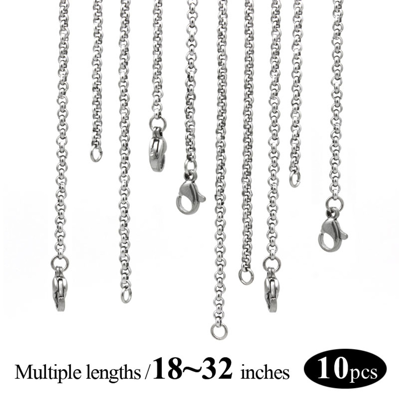 10Pcs/Lot Bulk Wholesale Stainless Steel Necklace Chain 2mm/1.5