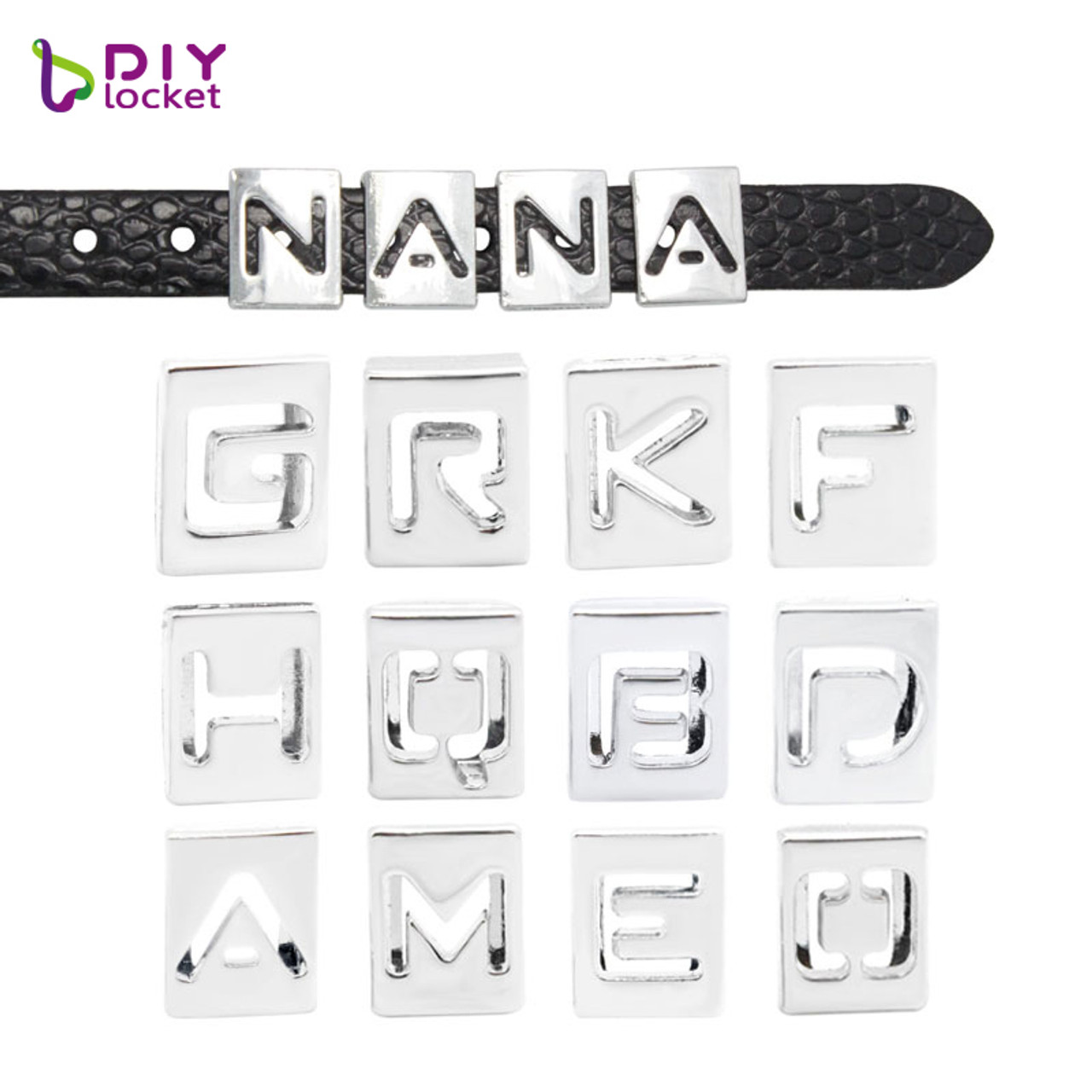 8MM Full Rhinestone Slide Letters charms A-Z (10 pieces/lot) Alphabet Fit  DIY Wristband & Bracelet LSSL01