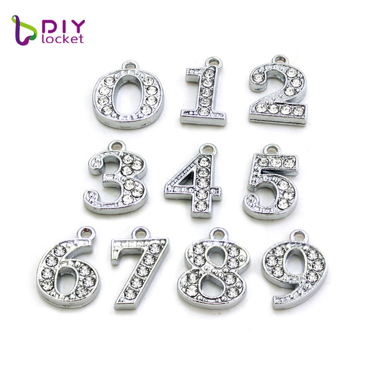 10pcs/lot Rhinestone Silver Hang Number Charms Fit for DIY Wristband & Bracelet LSSL043