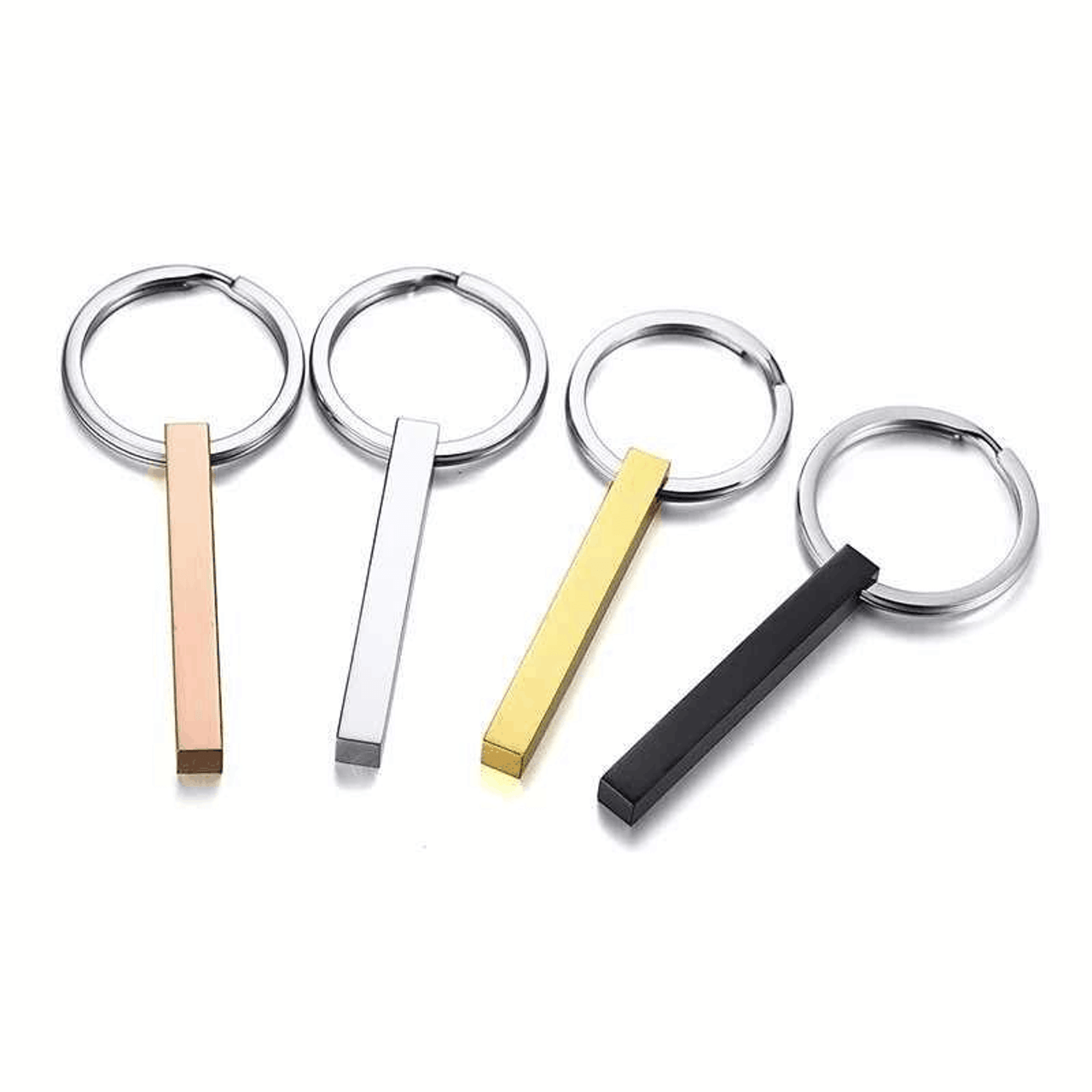 Wholesale Custom 18K Gold Plated Stainless Steel Keychain Personalized Plain Blank Rectangle Vertical 3D Bar Key Chain Ring