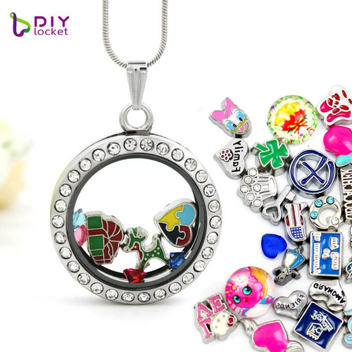 30/50/100pcs Random Mix Cute Floating Charms For Jewelry Making Supplies  DIY Lockets Components Flowers Heart Charm Accessories