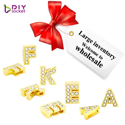 52pc Gold Rhinestone Letters Alphabet English Letters or Pick Your Own Letter Charms - Fits 8mm Slide Bracelets / Keychains / Wristlets