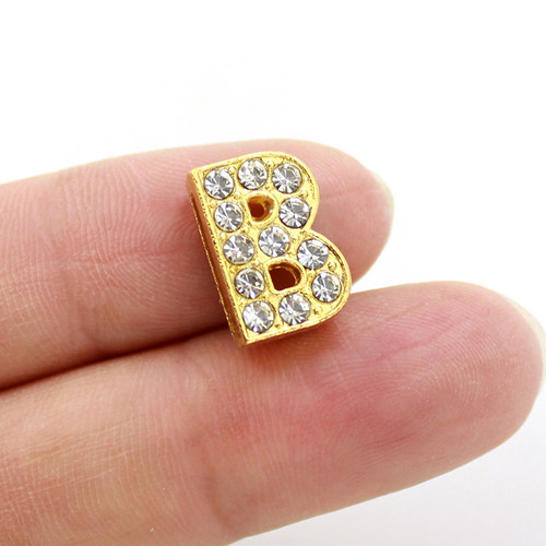 10pcs/lot 8MM Gold color Rhinestone Slide Letters Russian Letter Slide  Charm Bead Charms Fit DIY Wristband LSSL039