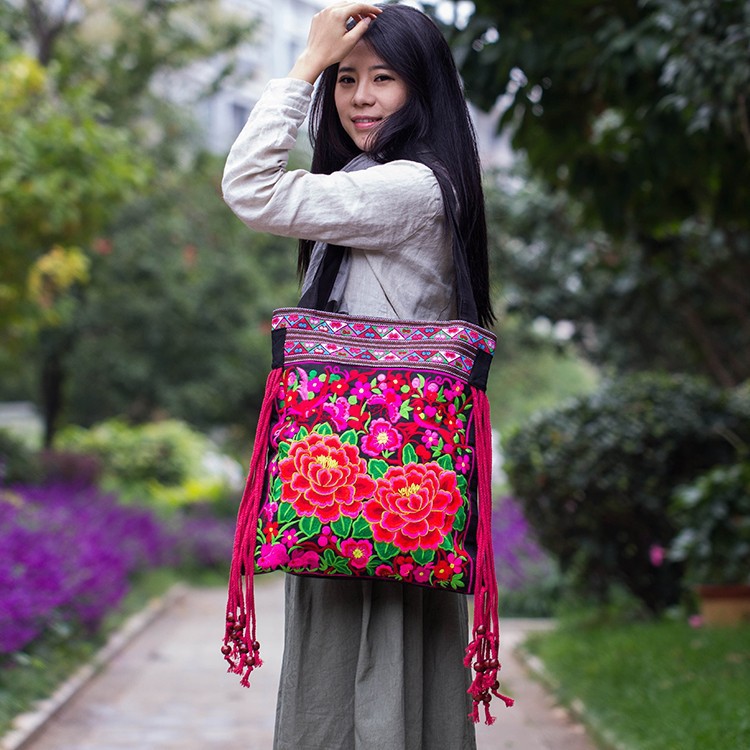 Boho Ethnic Embroidery Bag - Floral Purple