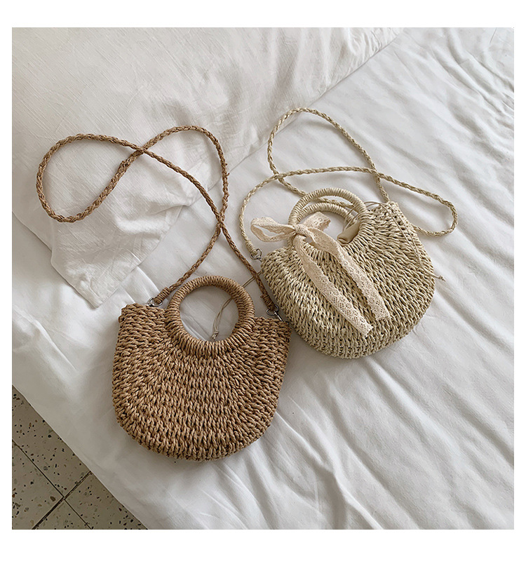 Moon Shape Bowknot Rattan Woven Bag Large Capacity Shoulder Bag LJ0266