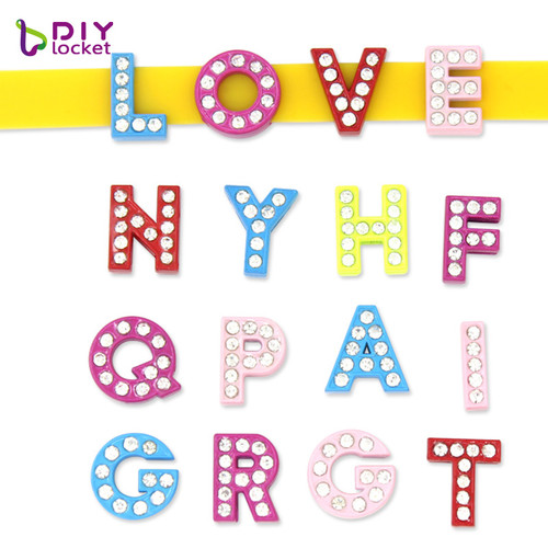 8mm rhinestone alphabet slide charms colorful slide letter beads