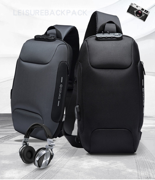 Men's Anti-Theft Lock Shoulder Bag USB Cross Body Sling Chest Bags