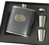 Personalized Black Leather Flask Set