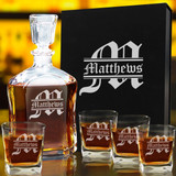 Personalized Custom Engraved Whiskey Decanter Set with Name and Initial