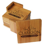 Personalized Bamboo Coasters with Holder - Wedding, Couples Gift