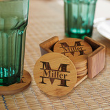 Personalized Bamboo Coasters with Holder - 7 Piece Set