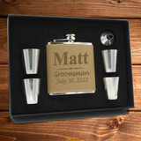 Custom Engraved Brown Leatherette Groomsmen Flask with Gift Box Set