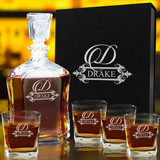 Personalized Glass Whiskey Decanter Set - Fancy Design