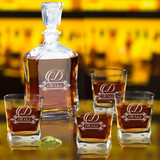 Personalized Glass Whiskey Decanter Set - Fancy Design