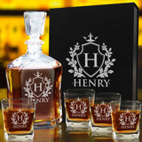 Monogrammed Whiskey Decanter Gift Set - Shield Design
