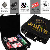 Custom Personalized Poker Set Case with Clay Chips, Cards, Dice