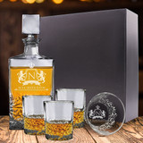 Premium Custom Engraved Whiskey Decanter and Glasses Set - Name & Initial Style