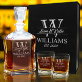 Engraved Couples Wedding Decanter and Set - Names & Initial Style