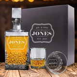 Premium Personalized Whiskey Decanter and Glasses Set - Couples Style