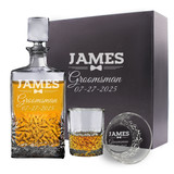 Premium Personalized Whiskey Decanter and Glasses Set - Groomsmen Styles