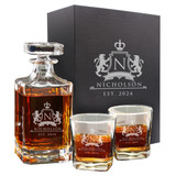 Customized Whiskey Decanter and Glasses Set - Custom Engraved with Lion Design