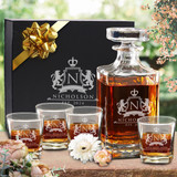 Customized Whiskey Decanter and Glasses Set - Custom Engraved with Lion Design