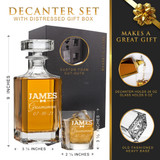 Personalized Best Man, Groomsmen, Groom Whiskey Decanter and Glasses Set - Engraved with WPS Design
